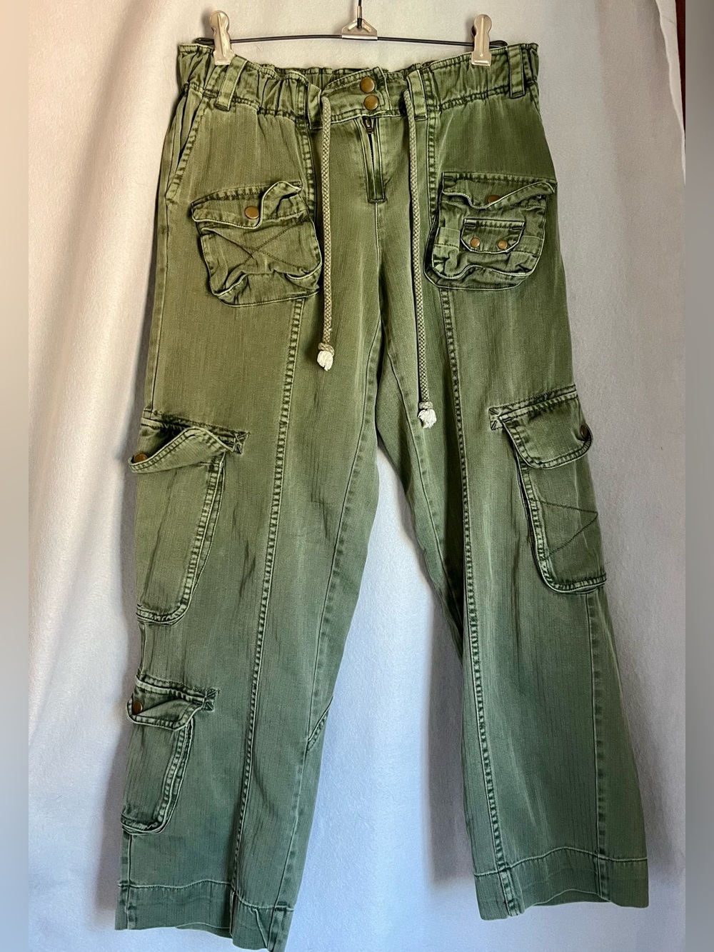 Free People Olive Green Utility Cargo low rise Pants XS cotton